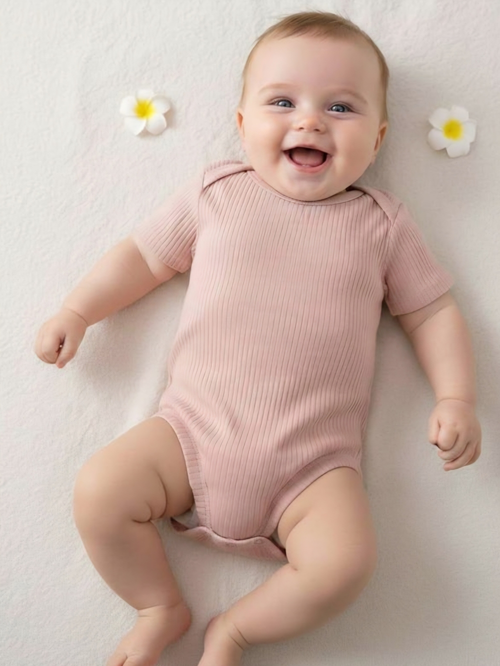 Organic Cotton Baby Ribbed One-Piece Bodysuit - Pink